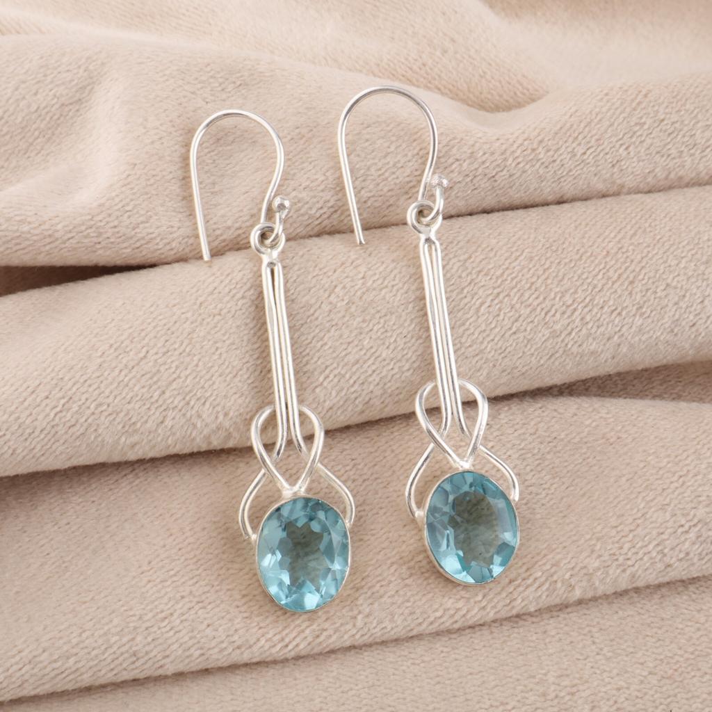 Sky Blue Topaz Gemstone 925 Sterling Silver Jewelry Handmade Hook Earrings 1.76" EE-171-8