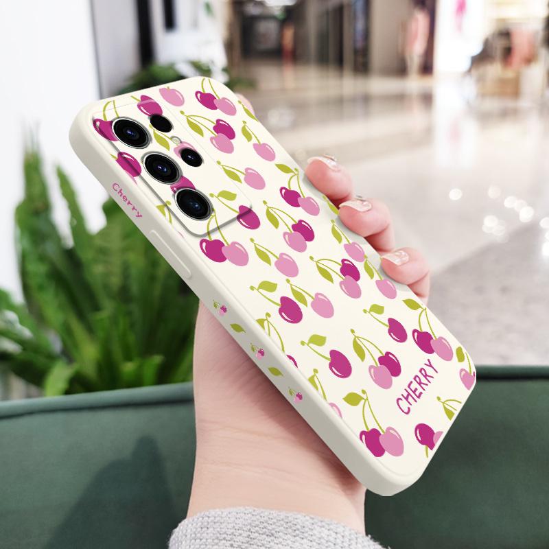 Фиолетовый чехол для телефона с вишней для Samsung Galaxy S25 S24 S23 S22 S21 S20 S10 S10E Ultra Plus FE Note 20 Ultra Plus