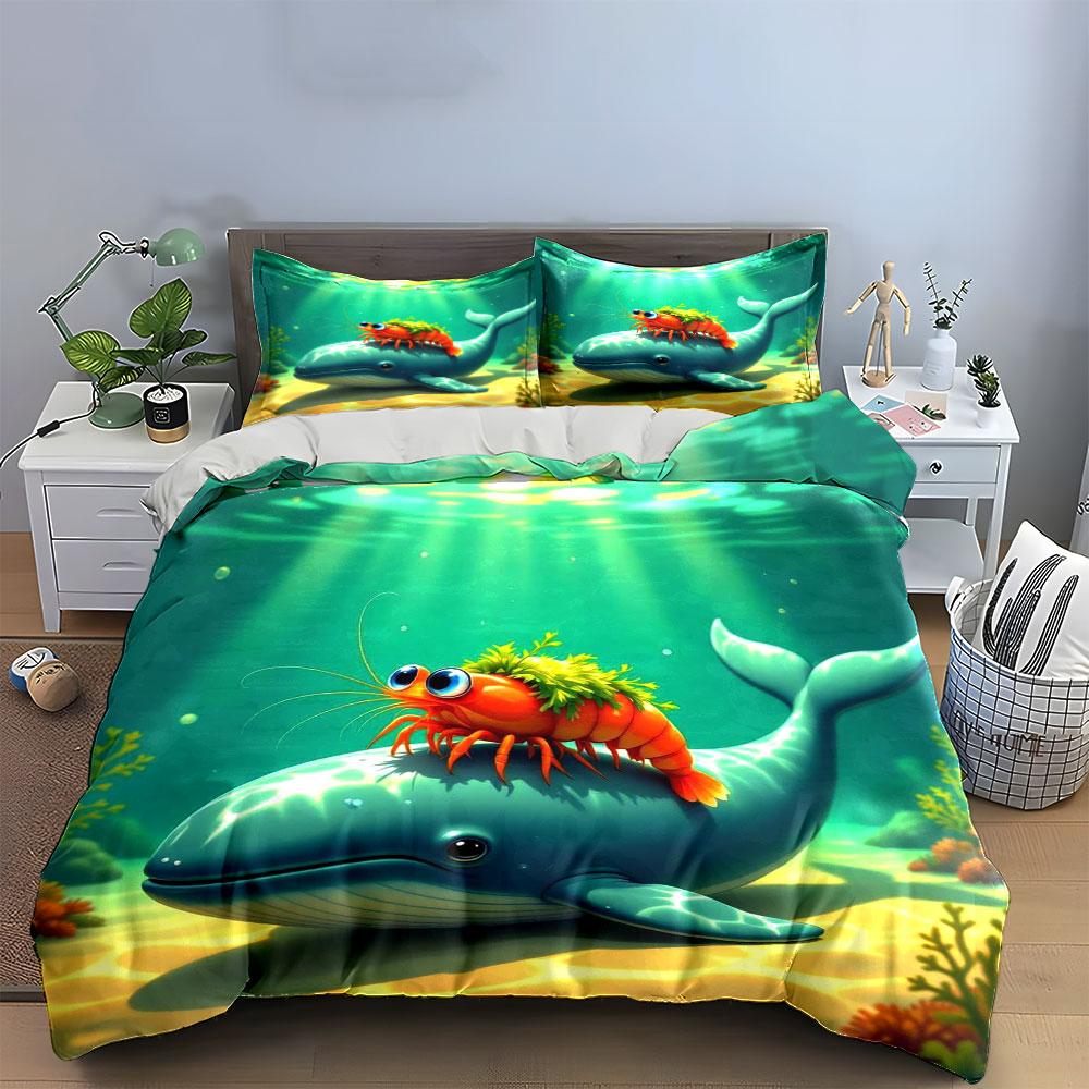 Whale and shrimp design. Bedding sets Duvet cover sets Duvet covers Pillowcases(1*Duvet Cover 2*Pillowcases without duvet insert)