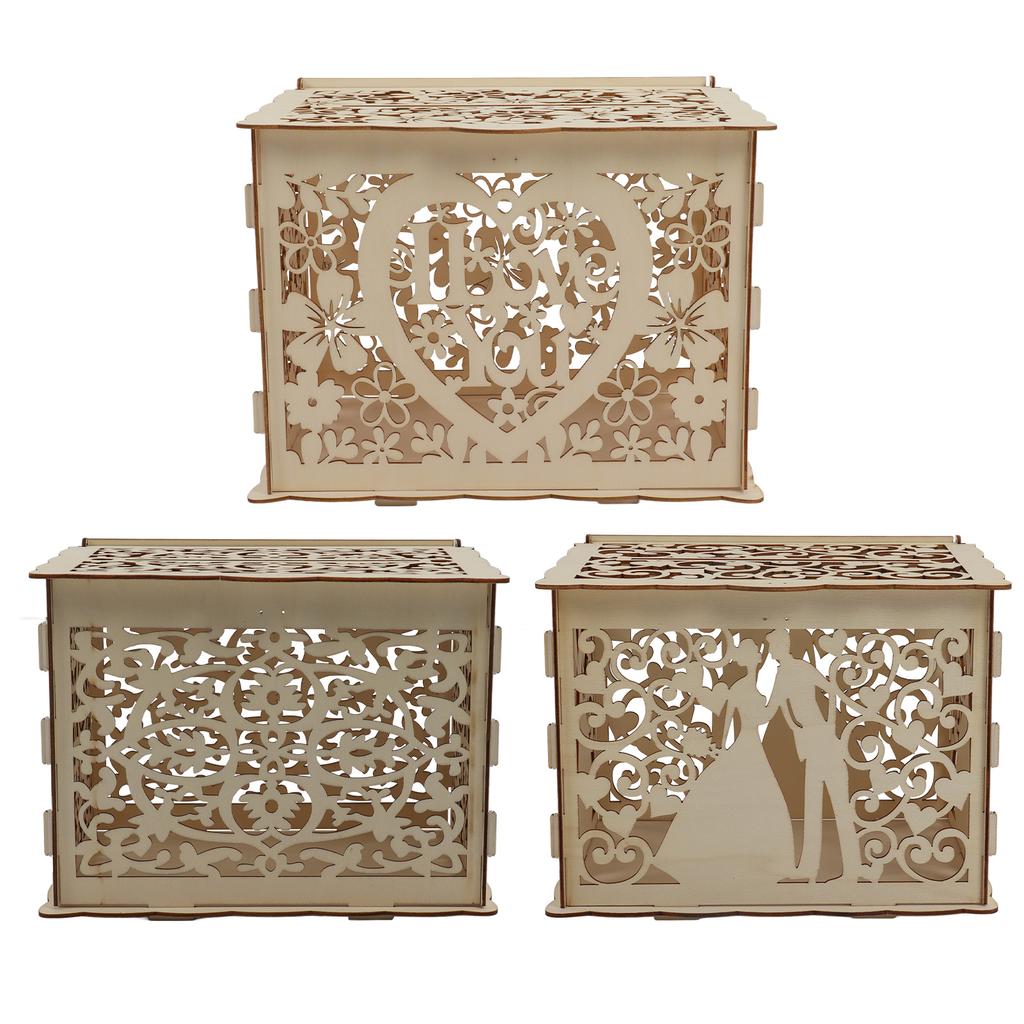 DIY Hollow Wooden Box Gift Card Money Case Wedding Reception Decoration Box Easy Assembly
