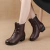 Genuine Leather Low-Heeled Shoes Round Toe Handmade Ankle Boots Women's Soft Short Boots Women Casual Zipper Winter Shoes