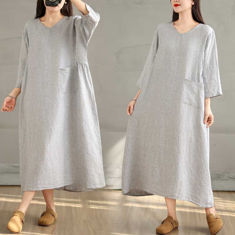 Дышащее мягкое свободное платье из хлопка и льна для поездок на работу, универсальное женское