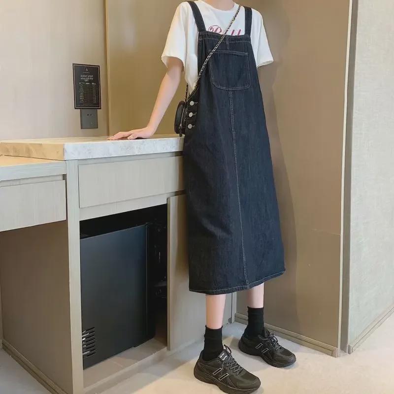 "Fall 2023 Vintage Denim Overall Dress - Mid-Length, Loose Fit, Plus Size, Slim Style for Women"