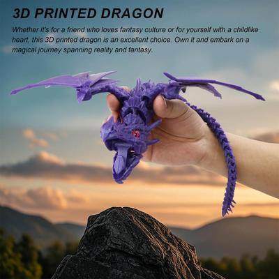 3D-печатный дракон с , Игрушки-драконы, Печатные животные, Гибкая шарнирная крылатая кристаллическая модель дракона, Домашний декор, настольный питомец