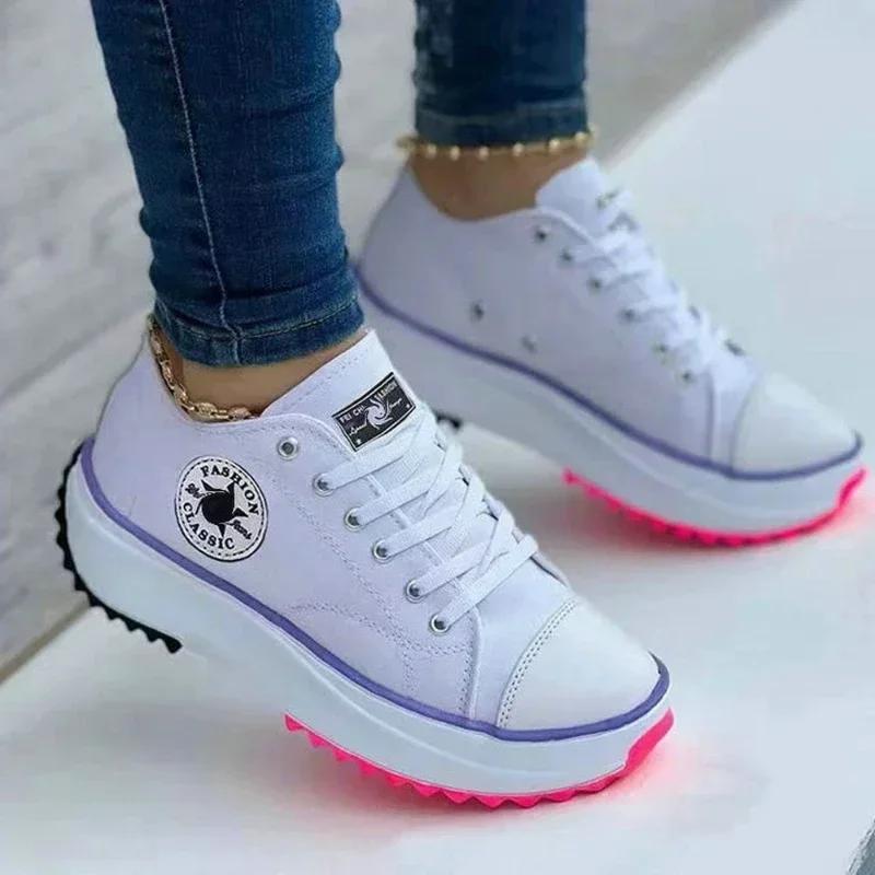 Canvas Ladies Casual Sneakers Autumn Brand Women's Casual Shoes Flat Lace-Up Walking Shoes for Women Ladies Shoes On Offer