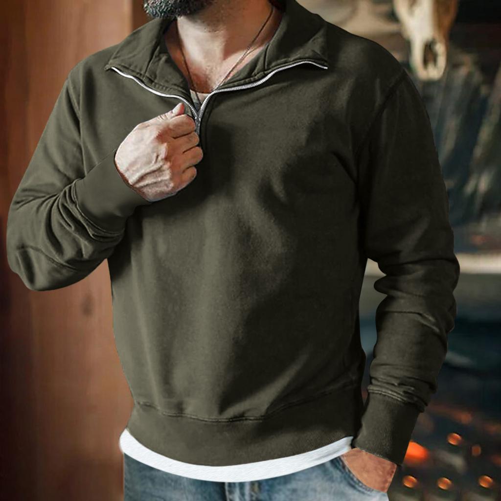 Мужской винтажный спортивный свитер с длинным рукавом и высоким воротником на молнии до половины