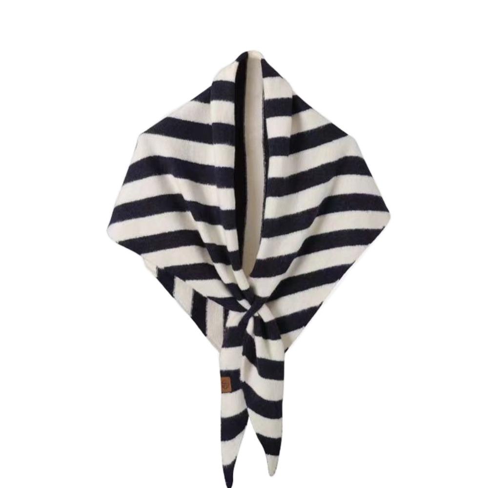 Plush Knitted Triangle Scarf Korean Style Cape Wraps Retro Striped Scarf Autumn Winter