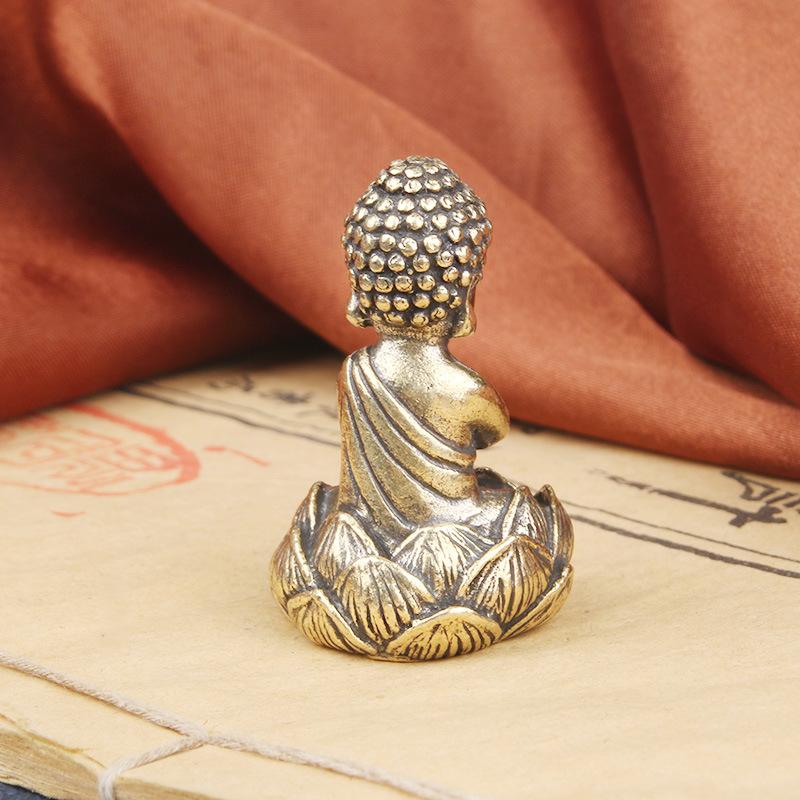 Винтажный латунный настольный орнамент "Принц" Бронзовая скульптура Статуя Шакьямуни Портативный карманный Будда Антикварная Копия