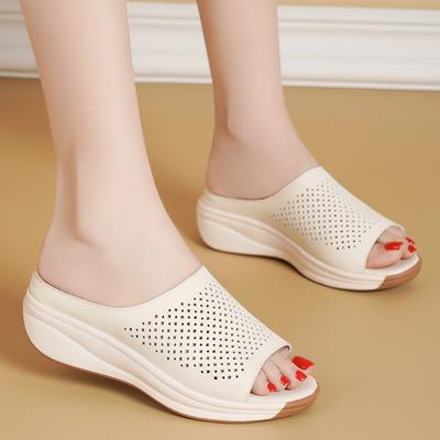 Женские тапочки-слайды, уличные тапочки с открытым носком, повседневные сандалии на толстой подошве для увеличения роста на платформе для мам