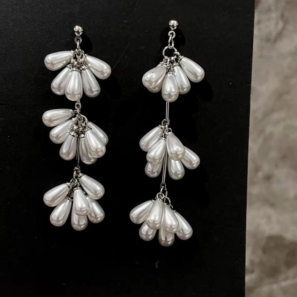 Элегантные серьги-кисточки с бисером в виде цветов, винтажные серьги с искусственным жемчугом, серьги-капли, женские