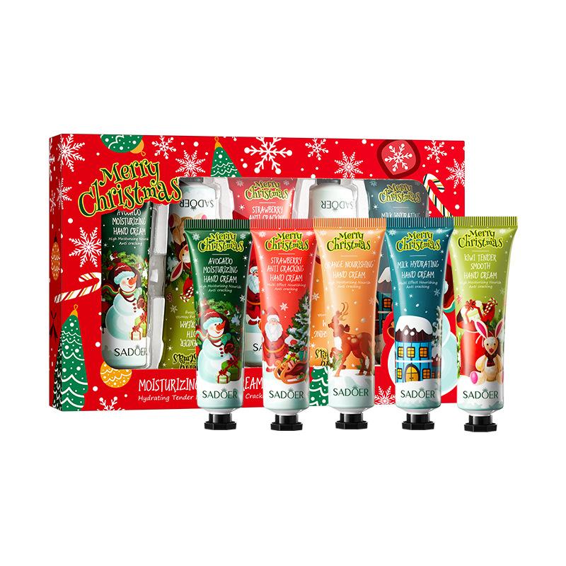 Christmas Hand Cream 5-Piece Set for Dry Cracked Skin | Winter Moisturizing Holiday Gifts for Women Men | Xmas Stocking Stuffers for Family Friends