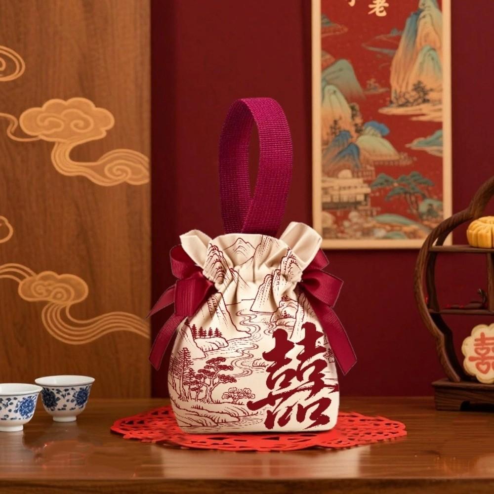 Свадебный мешочек для конфет с бантом Холщовая сумка в китайском стиле Милая маленькая сумочка на запястье Вечеринка