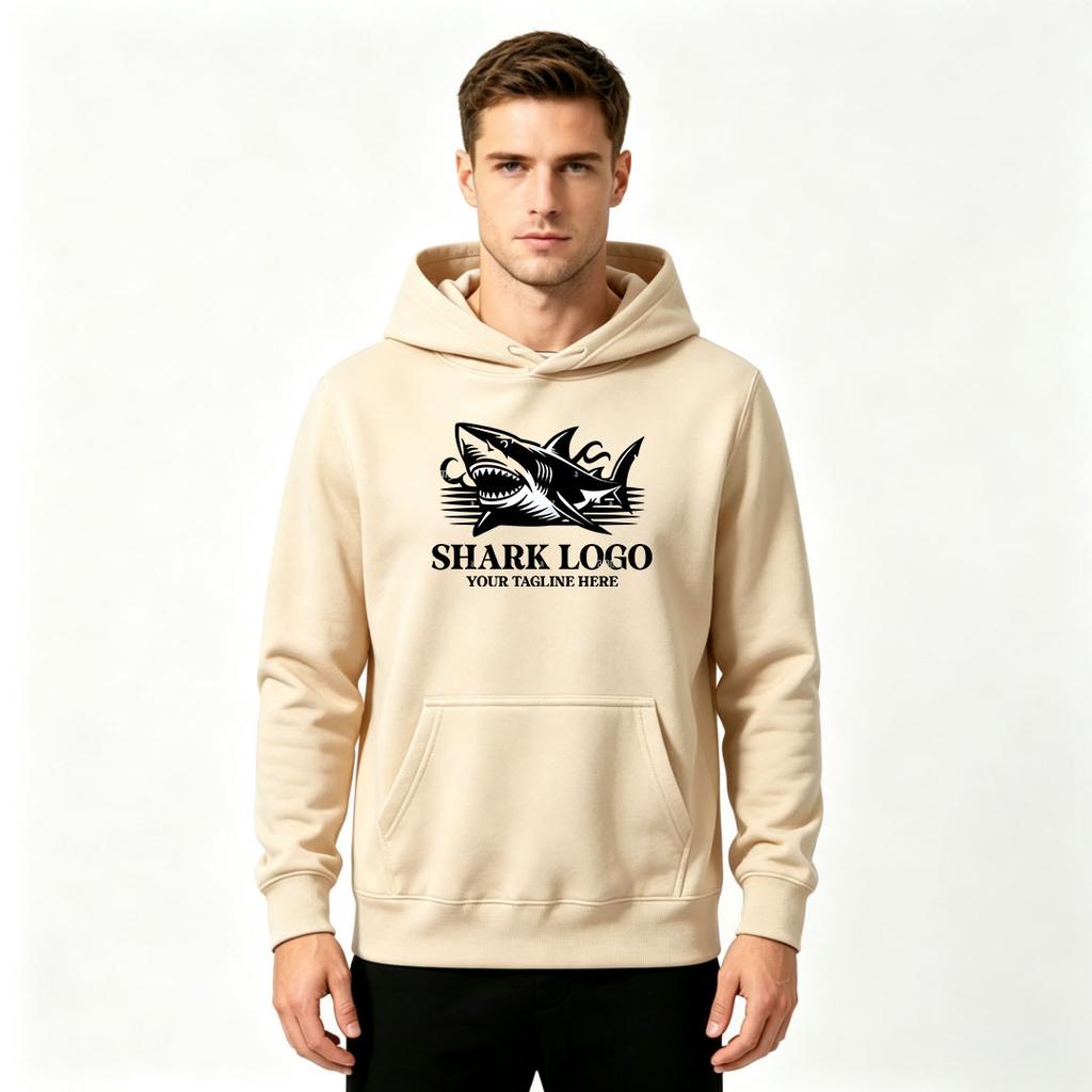 Men's Casual Long Sleeve Pullover Hoodie, Angry Shark Graphic Print Hooded Sweatshirt for Daily Wear