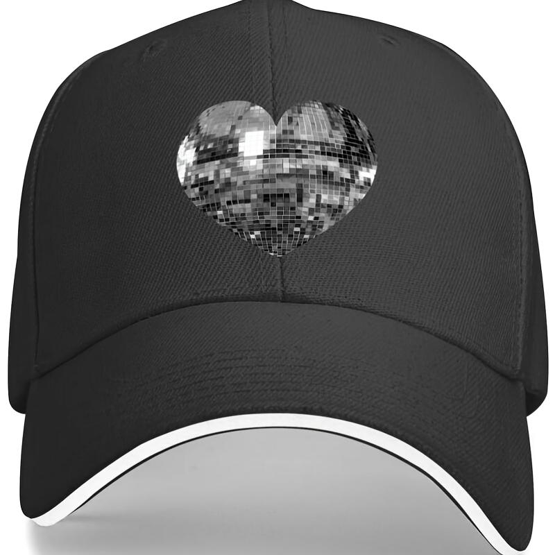 Disco Heart Print Baseball Cap Polyester Breathable Adjustable Casual Adult Headwear