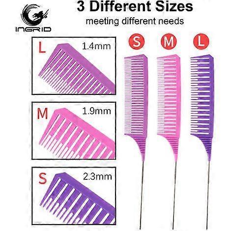 Ingrid Hair Styling Combs Tail Comb Set Coloring Dyeing Comb Salon Tool Sectioning Highlighting Weaving Cutting Comb for Hairdressing, Style 1