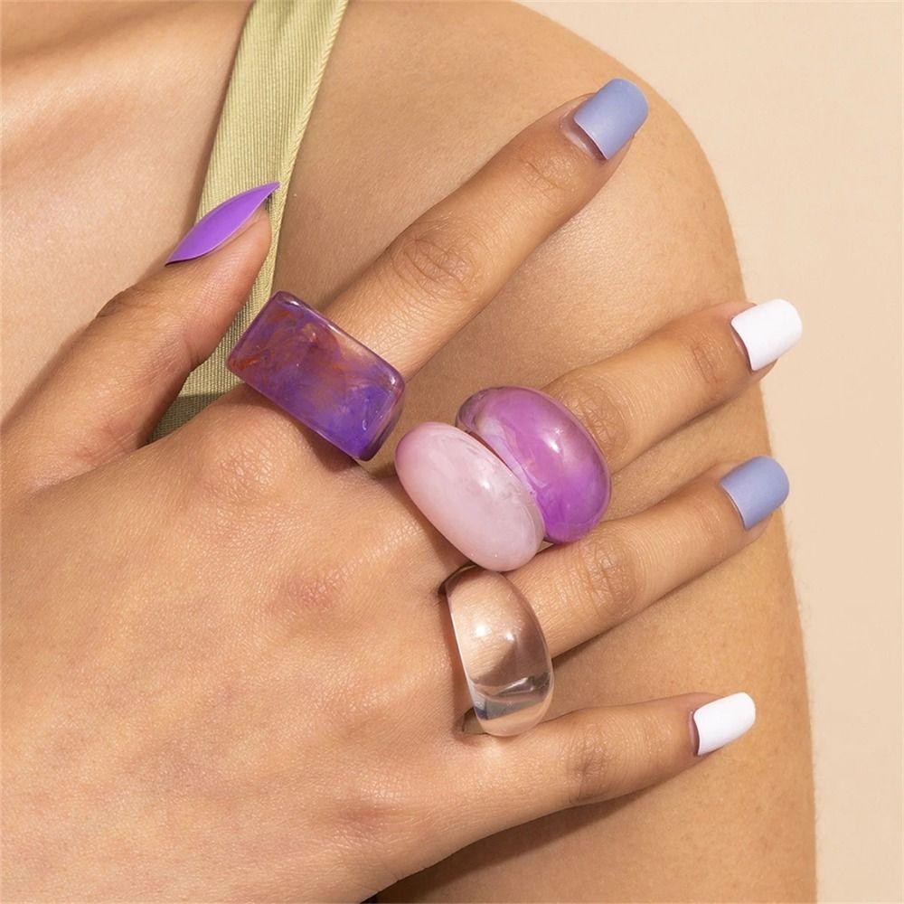 Candy Color Geometric Ring Classic Big Dome Plain Ring Jewelry Accessories Acrylic Ring Part
