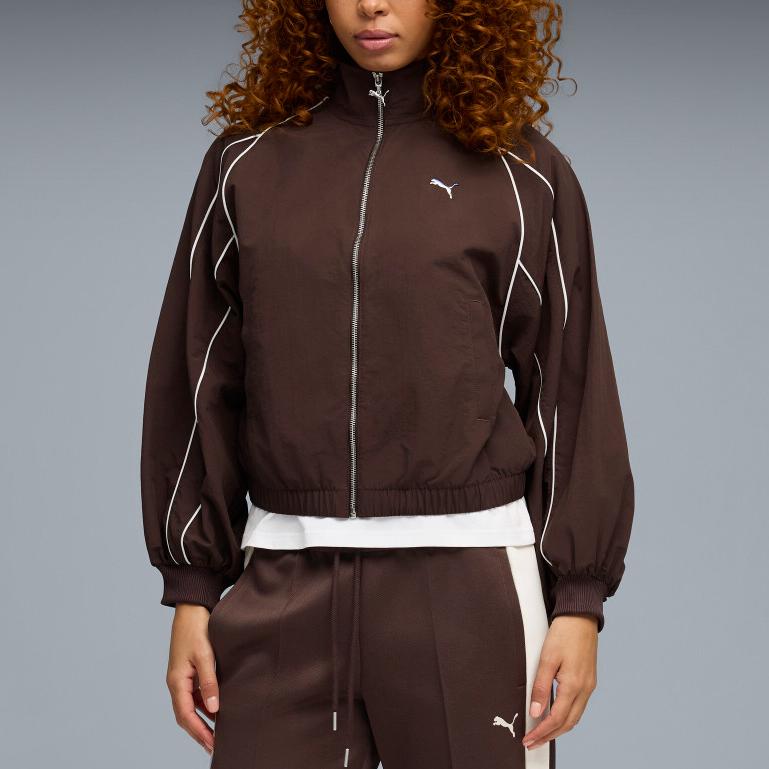 Puma Спортивная куртка T7 в винтажном стиле с рукавами-фонариками, отделкой, свободного кроя, тканая, женская, артикул 636794-13