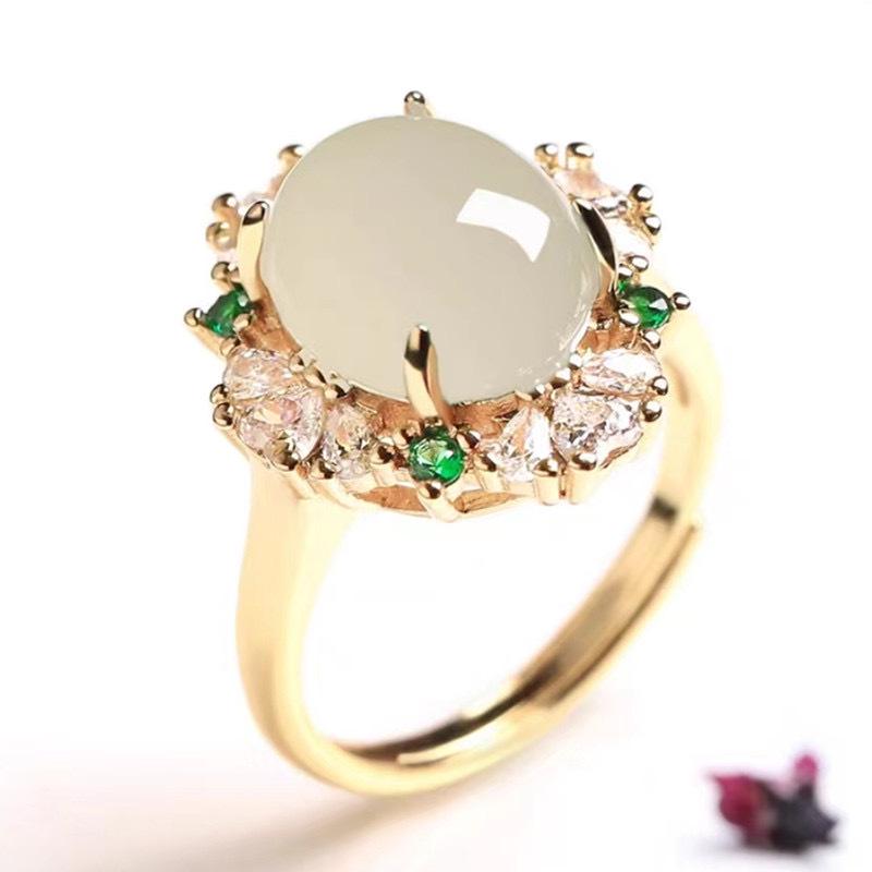 Регулируемое кольцо из халцедона и ледяного агата свободной формы для женщин с инкрустациями в форме яйца и покрытием из серебра 925 пробы