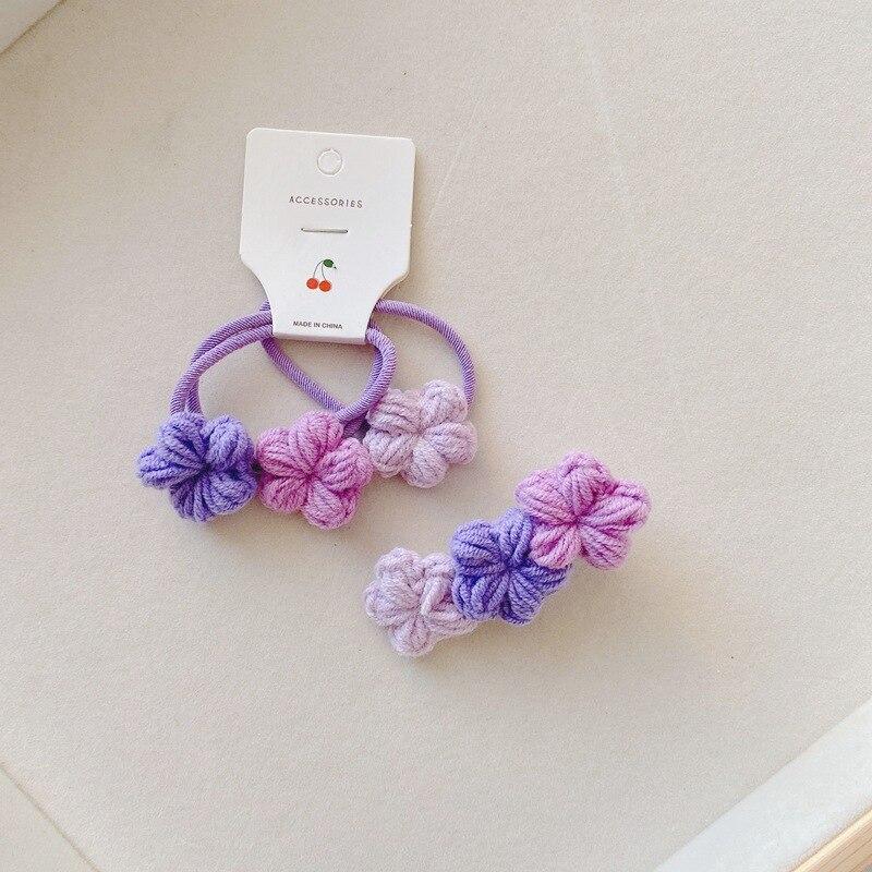 Cute Floral Hair Pin Elastic Hair Bands Handmade Woolen Knitting Hair Clips Barrettes for Children Girls Kids Hair Accessories