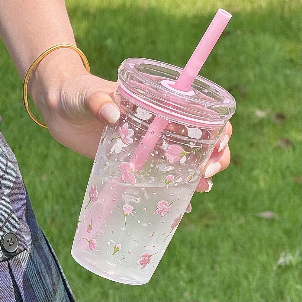 450ML Straw Cup Transparent Water Cup Cute Water Bottle Home Office
