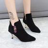 Женские универсальные ботильоны на тонком каблуке с острым носком, осень-зима 2025, новые бархатные с коротким голенищем, на высоком каблуке, модные ботильоны в корейском стиле для женщин