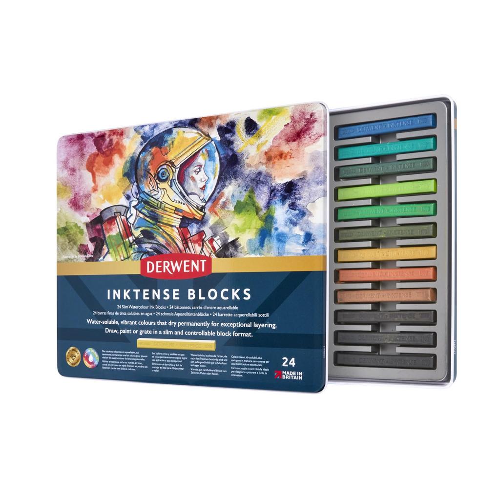 Derwent Watercolour Inktense Металлический набор из 24 2300443 Блоки, Кейс, Цвета,