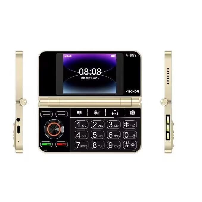 V-899 2G складной мобильный телефон 2,8-дюймовый двойной экран 32 МБ ОЗУ 64 МБ ПЗУ MTK6261A две SIM-карты 3,0-мегапиксельная камера Type-C FM Mp4 Torch мобильный телефон