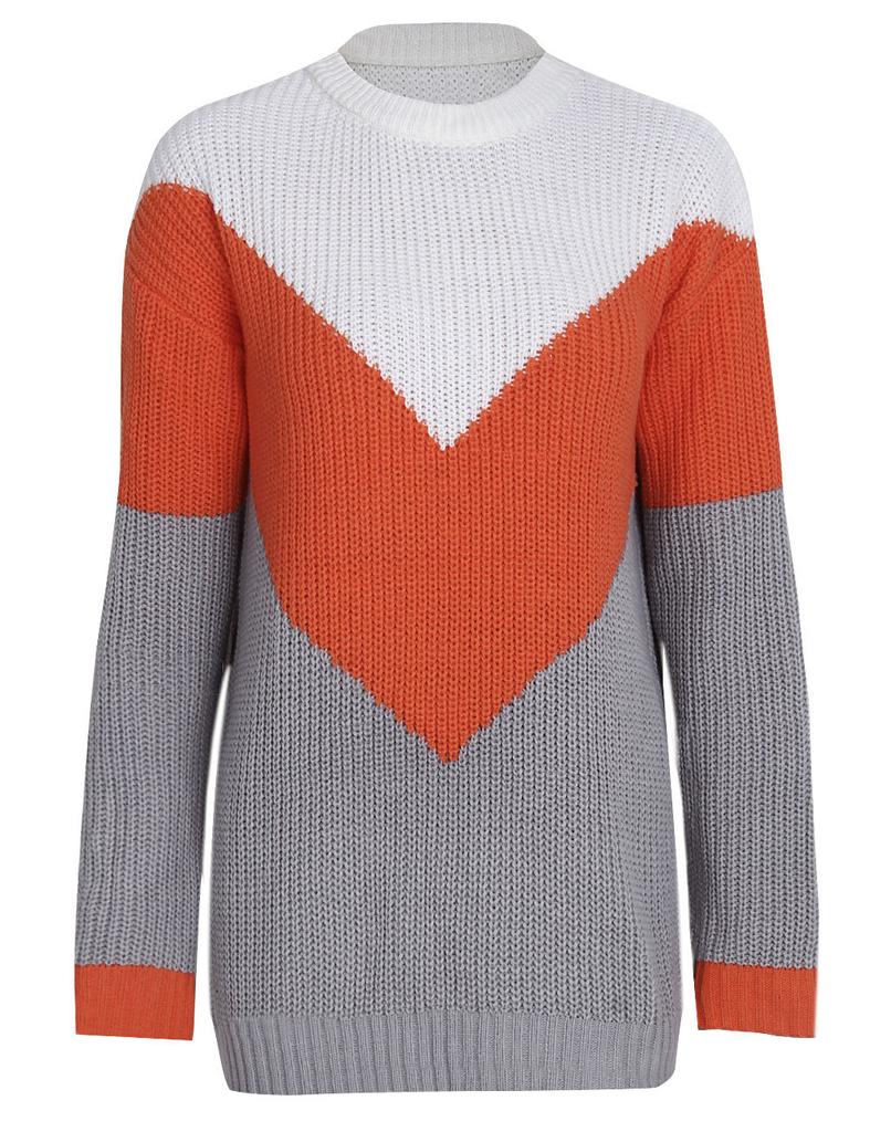 Женский свитер с круглым вырезом в стиле пэчворк, осенне-зимний