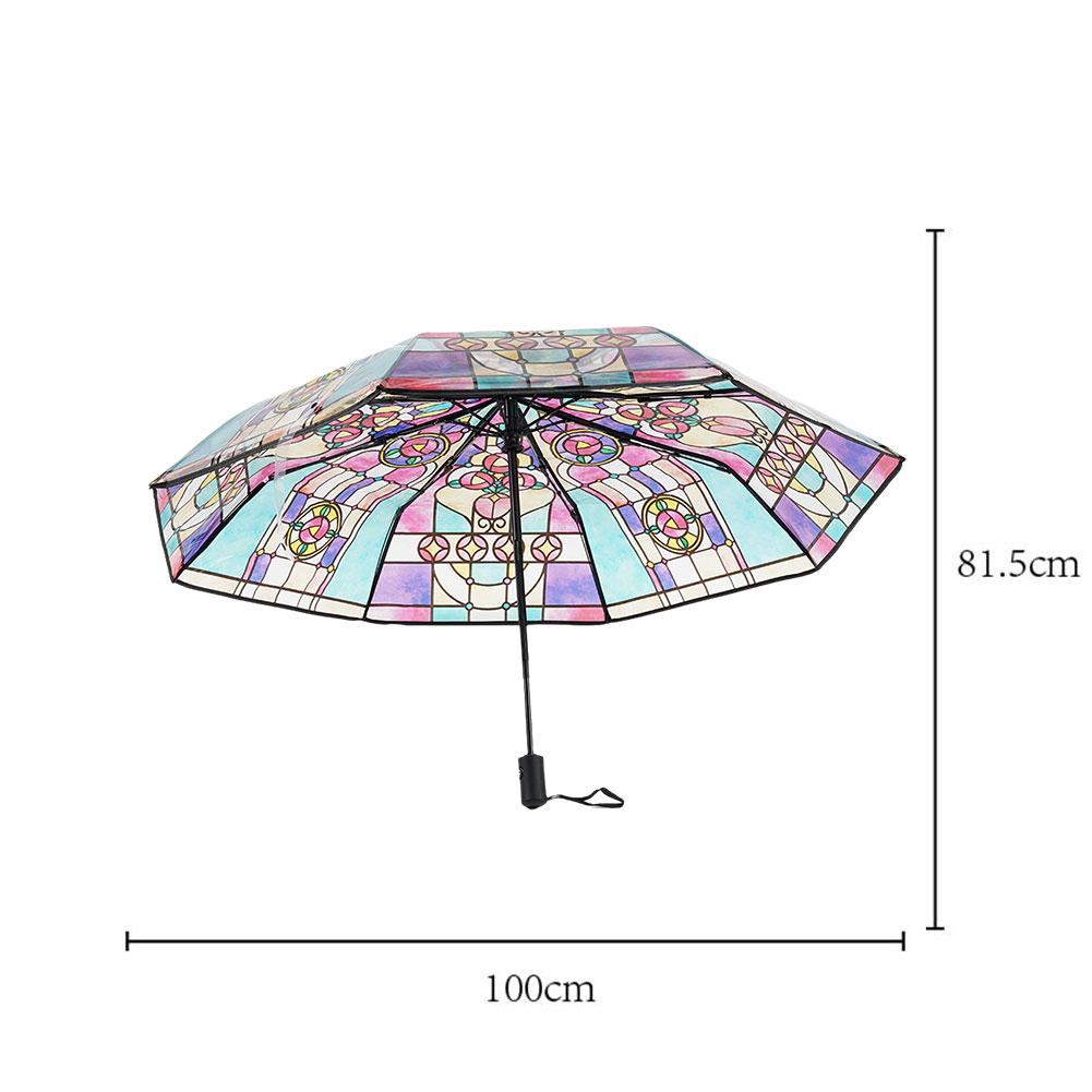 Vintage Church Transparent Umbrella Photo Props Colorful Glass Pattern Romantic Sunny Dual Use Of Rain And Light Girls Parasol