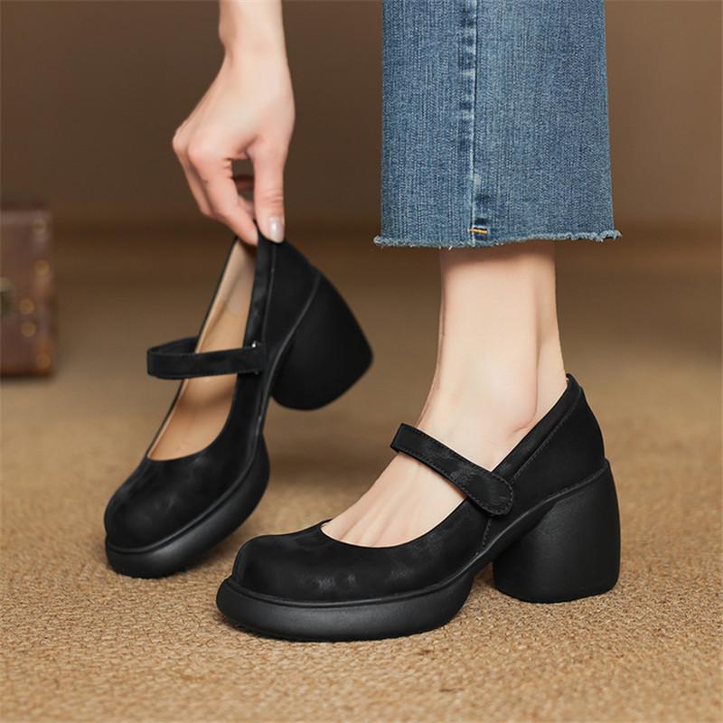 Модные новые весенне-летние туфли Мэри Джейн из натуральной кожи для женщин, модные туфли на платформе для женщин, туфли на массивном каблуке, с круглым носком, женские туфли-лодочки