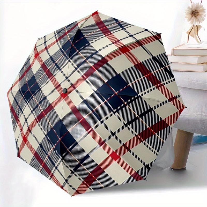 1pc Tartan Pattern Automatic Folding Umbrella - Portable Foldable Design with 8 Ribs, Durable Plastic & Iron Frame, Casual Outdoor Accessory