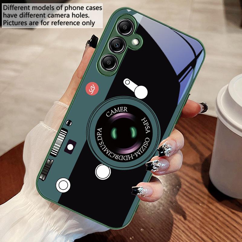 Dark green camera pattern For Samsung A 73 72 71 70 56 55 54 53 52 51 50 42 35 34 33 32 31 26 25 24 23 22 30 20 glass phone case