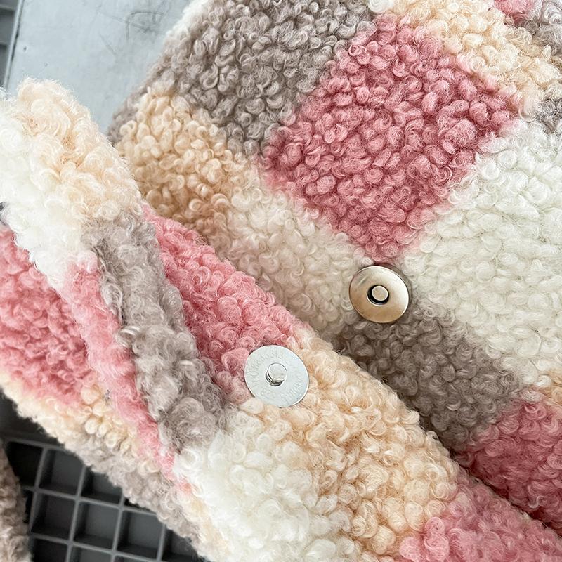 Женская маленькая плюшевая сумка через плечо, женская клетчатая сумка через плечо, повседневные милые сумки-мессенджеры, кошелек на молнии для девочек, сумка-тоут в виде ягненка