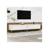 Meuble TV - MUVOE - 180x40x40 cm - Blanc avec décorations dorées - 2 portes - 2 tiroirs