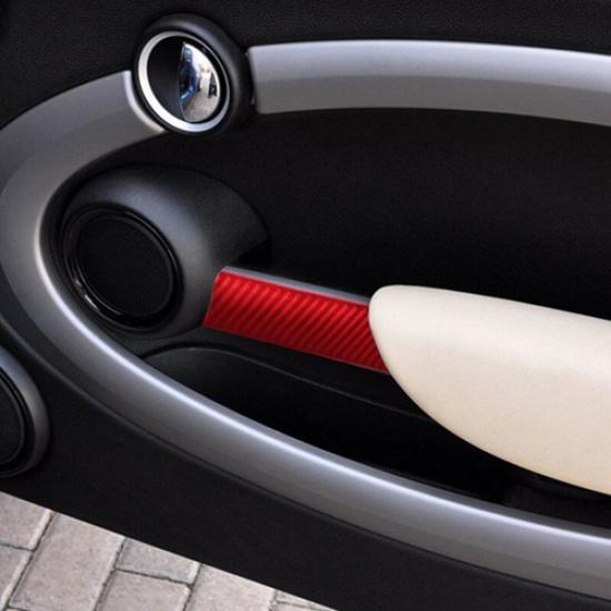 1 Pair Bright Red Carbon Fiber Car Inner Door Handle Sticker For Mini R55 R57