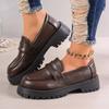 Fashion Brown Punk Platform Women Loafers Round Toe Chunky Heel Vintage Shoes Women Slip On High Heel Women Pumps