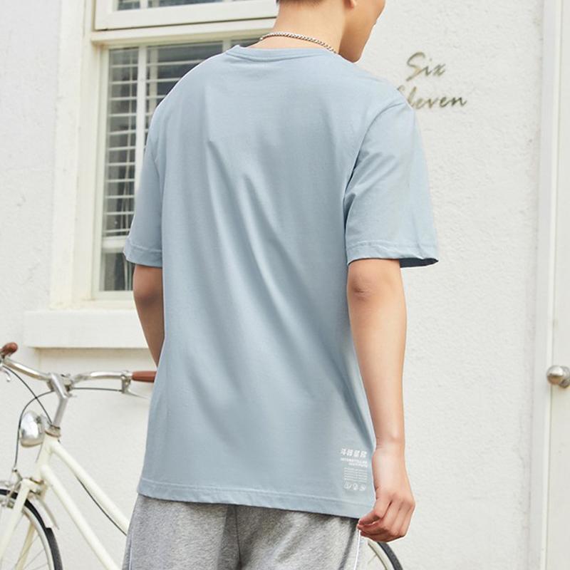 Li-Ning Comfortable Soft Casual Loose Round Neck Pullover Short Sleeve T-Shirt Men Tops Mist-Blue AHST735-3