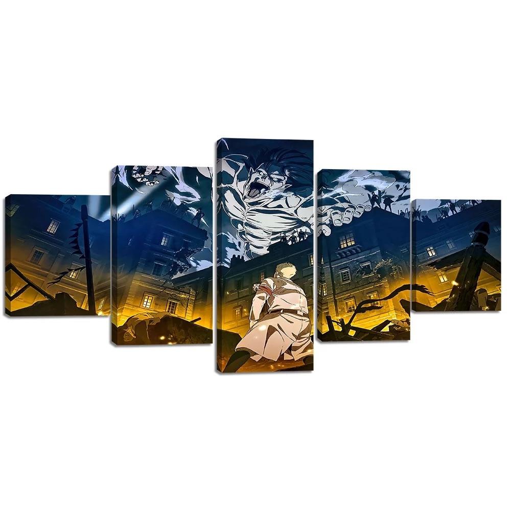 Wall Art Modular 5 Pieces Anime Attack on Titan Canvas Painting Poster HD Print Home Decor Framework Picture Bedside Background
