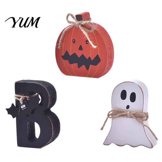 Decorative Tray Landscaping 3 Pcs Halloween Indoor Table Decoration, Cute Ghost Wooden Sign with Jute Rope, Tabletop Decor for Home Rustic Farmhouse