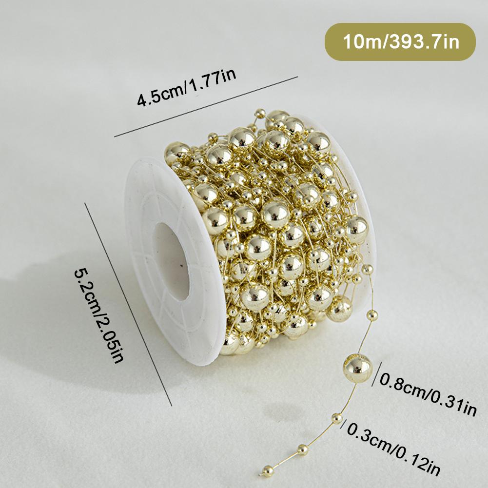 5M/10M Christmas Tree Pearl String Imitation Pearl Beads Chain Metallic Gold Bead Wire Trim for DIY Garland Wedding Party Decor