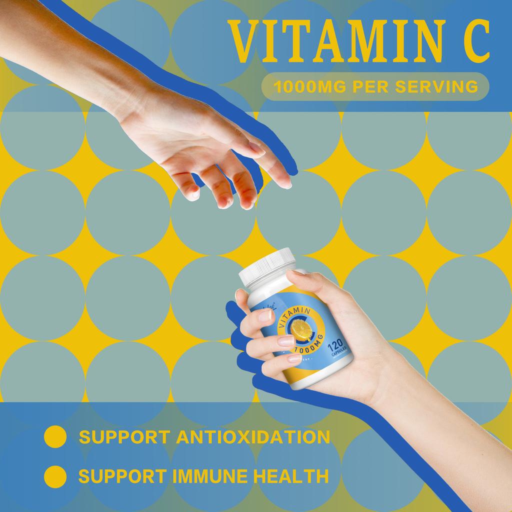 Vitamin C Capsules 1000mg 120 Count — Immune Support, Antioxidant Support, Daily Wellness