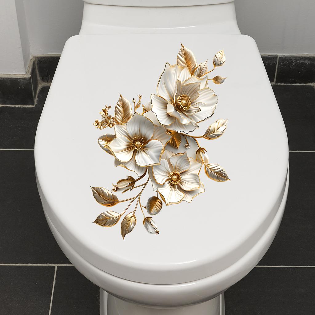1pc Beautiful Lotus Butterfly Toilet Sticker Bathroom Toilet Cover Decorative Sticker Waterproof Self Adhesive