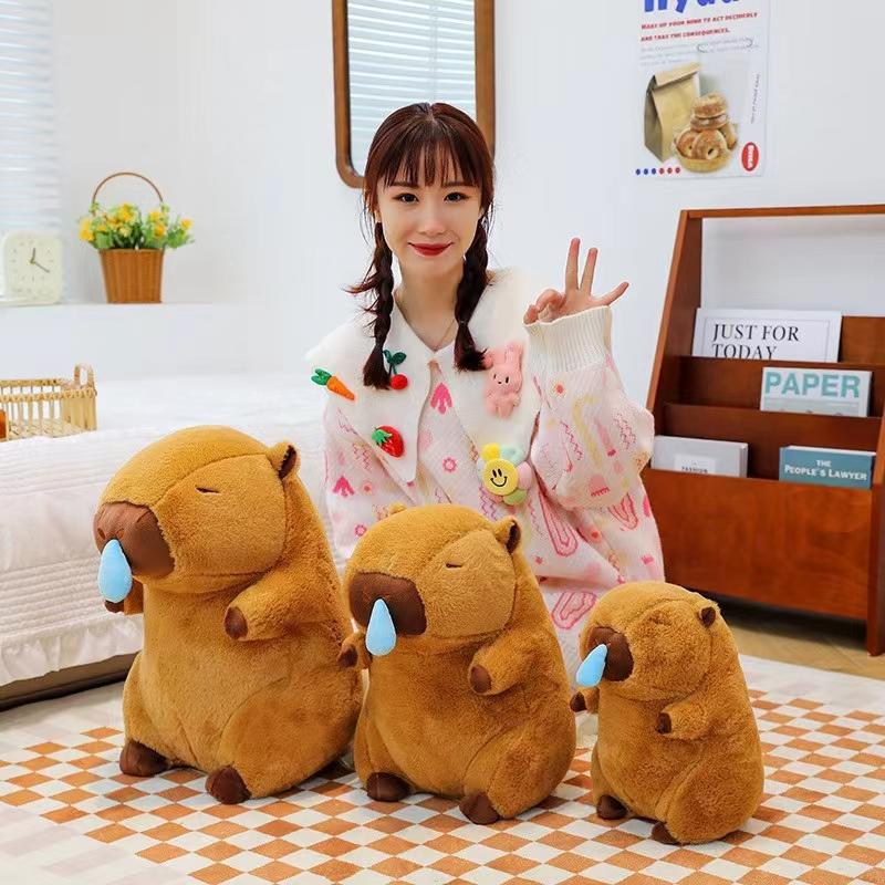 Strawberry Hat Capybara Plush Toy Simulation Turtle Backpack Capibara Stuffed Animals Papa Hand Circle Ring Small Size Pendant