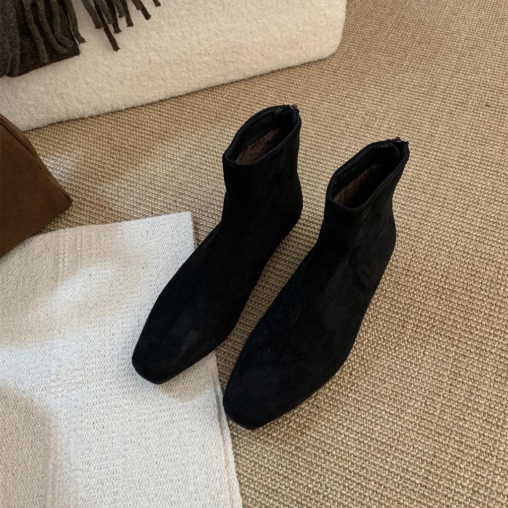 Корейские замшевые французские ботильоны на толстом каблуке с квадратным носком, тонкие короткие ботинки, женская обувь, осенне-зимние новые ботинки Martin