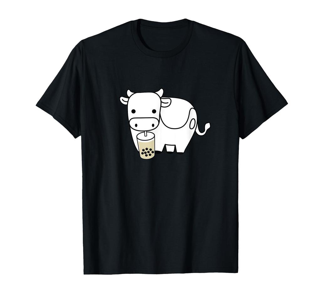Милая счастливая корова пьет боба молочный чай с шариками Футболка