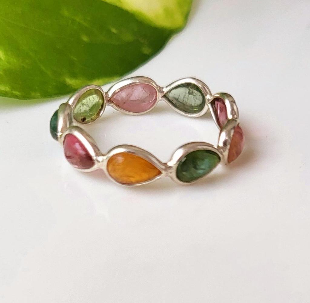 Кольцо с натуральным турмалином из стерлингового серебра 925 пробы, огранка «Вечность», размер 7, США A105