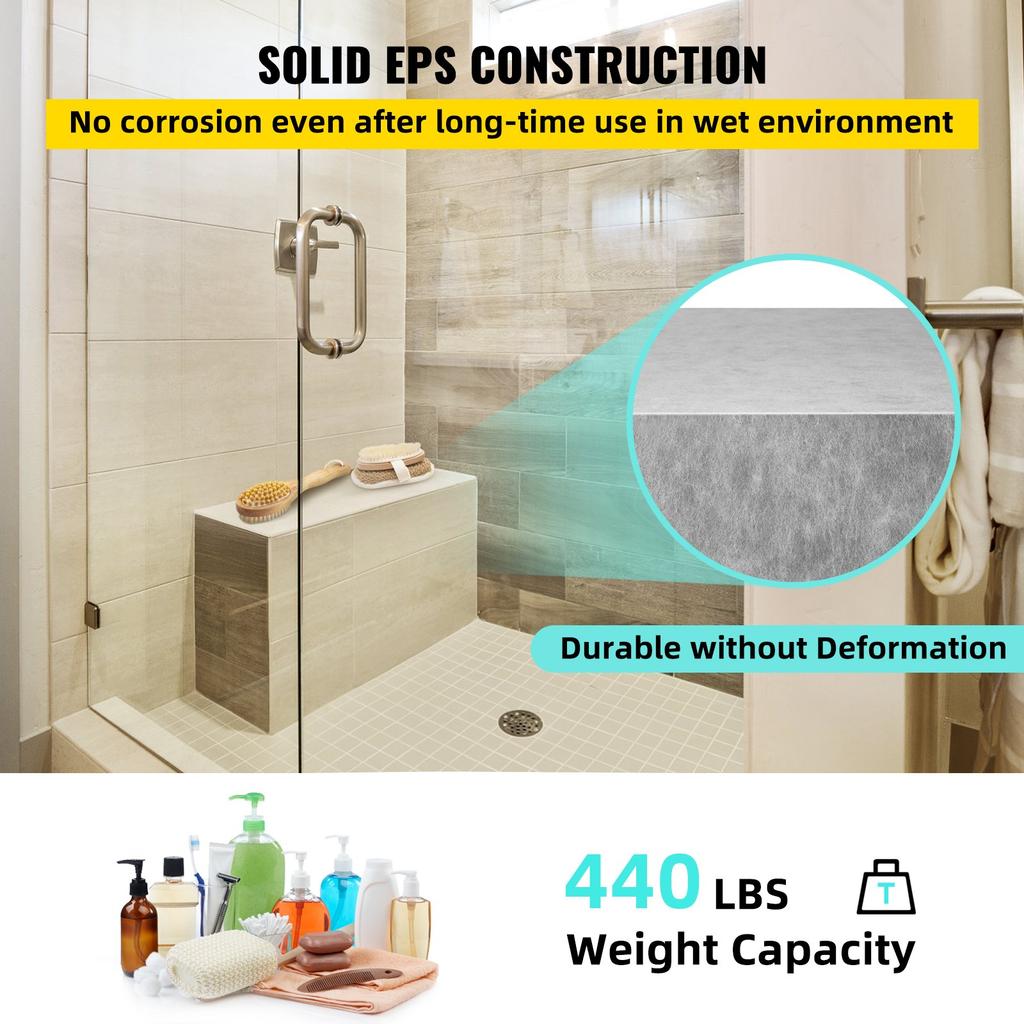VEVOR Tile Shower Seat, 38.2" x 11.4" x 20" Ready To Tile Shower Seat