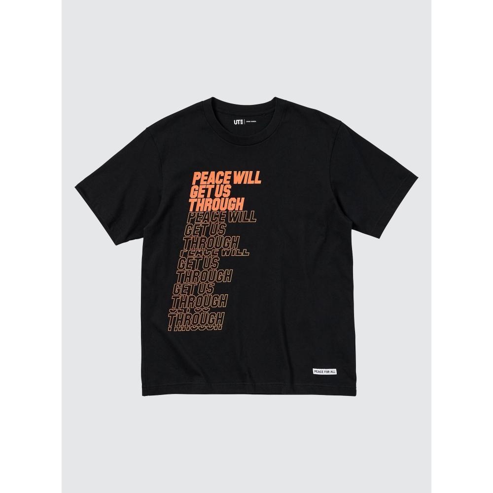 Uniqlo Футболка с принтом «Peace For All» с коротким рукавом, стандартный крой Синго Куниеда