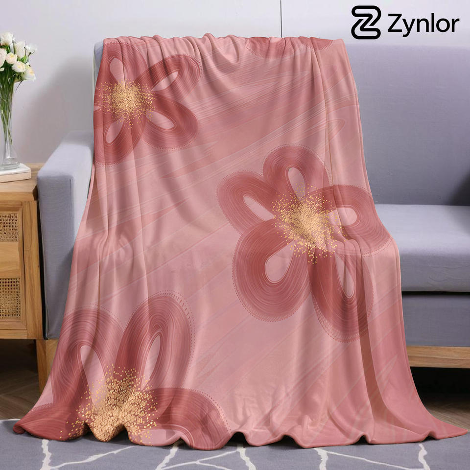 Dusty Pink Floral Art Cartoon Anime Print Flannel Blanket Soft Warm Throw for Kids Bedroom Sofa Bed Christmas Office Car