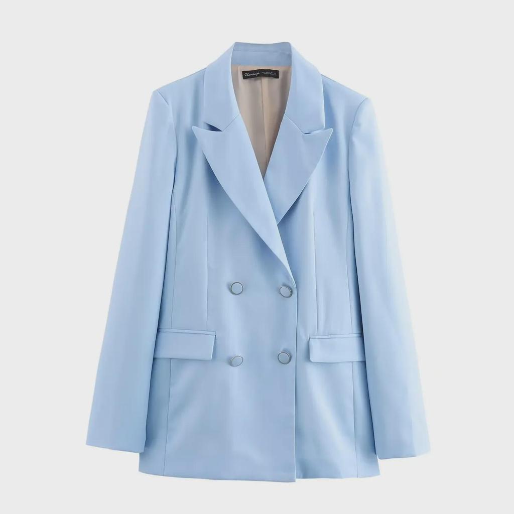 Женский двубортный костюм с подплечниками, комплект из пиджака и брюк